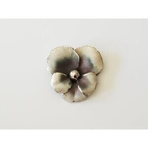 Vintage Sterling Silver White and Gray Textured Enamel Pansy Brooch by Danecraft
